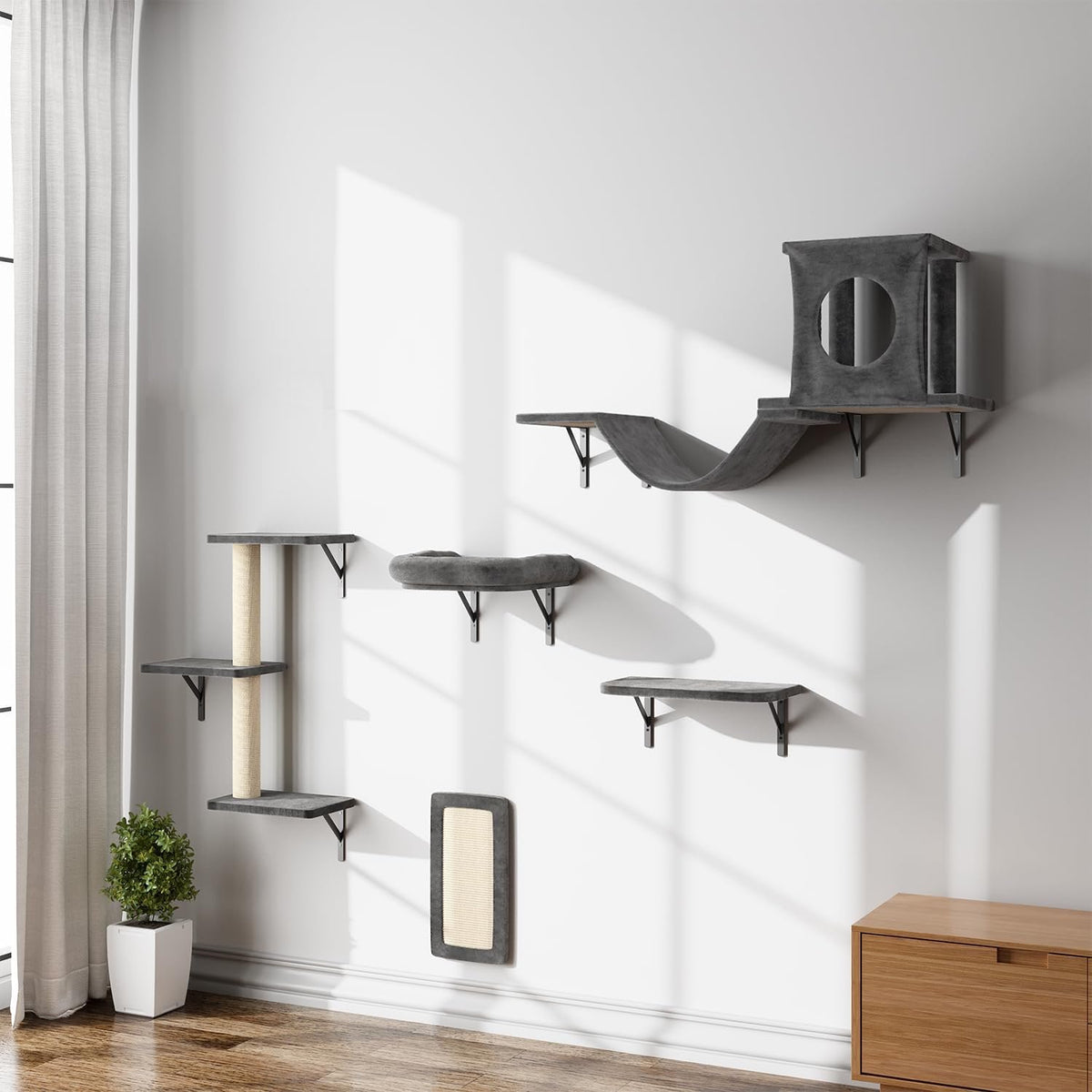 Cat Wall Shelves and Perches Set of 5 Sleeping Playing Lounging Climbing Cat Tree House for Multiple Cats