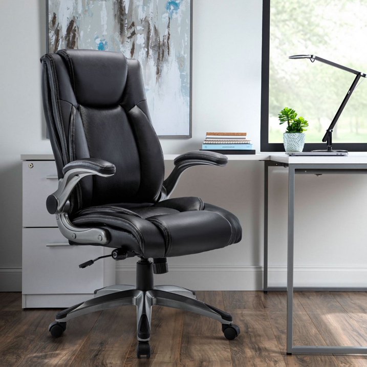 Colamy High Back Leather Adjustable Office Desk Chair, Black (Set of 1)