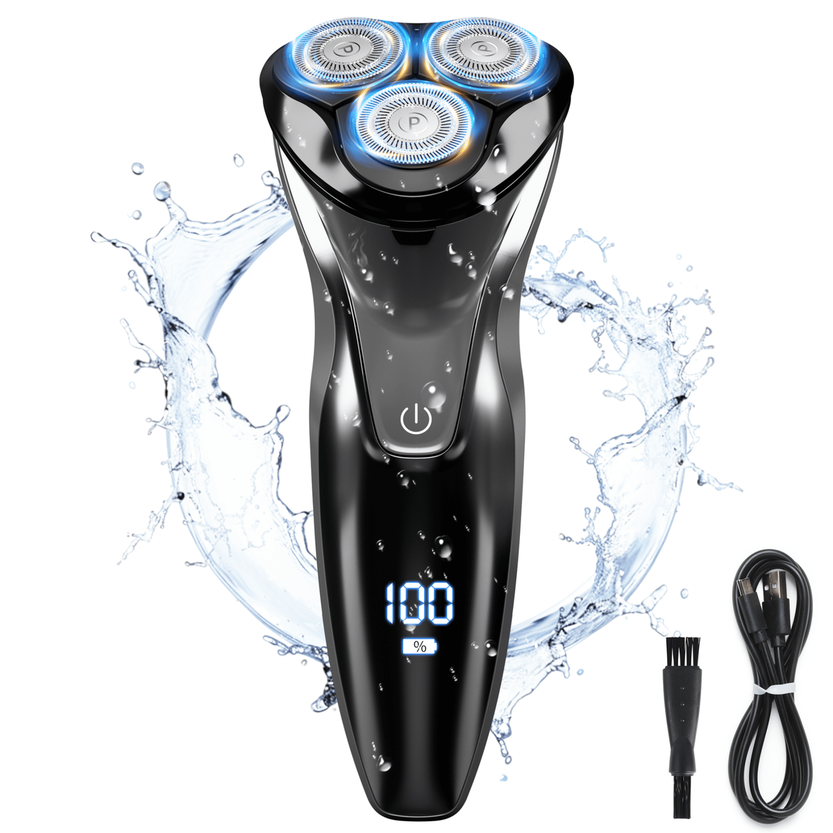Cordless Electric Razor for Men - Precision Shavers for Man for Beard/Nose/Sideburns, Wet & Dry Razors with Pop-Up Trimmer, USB Plug-and-Play, LED Display,IPX7 Waterproof, Black