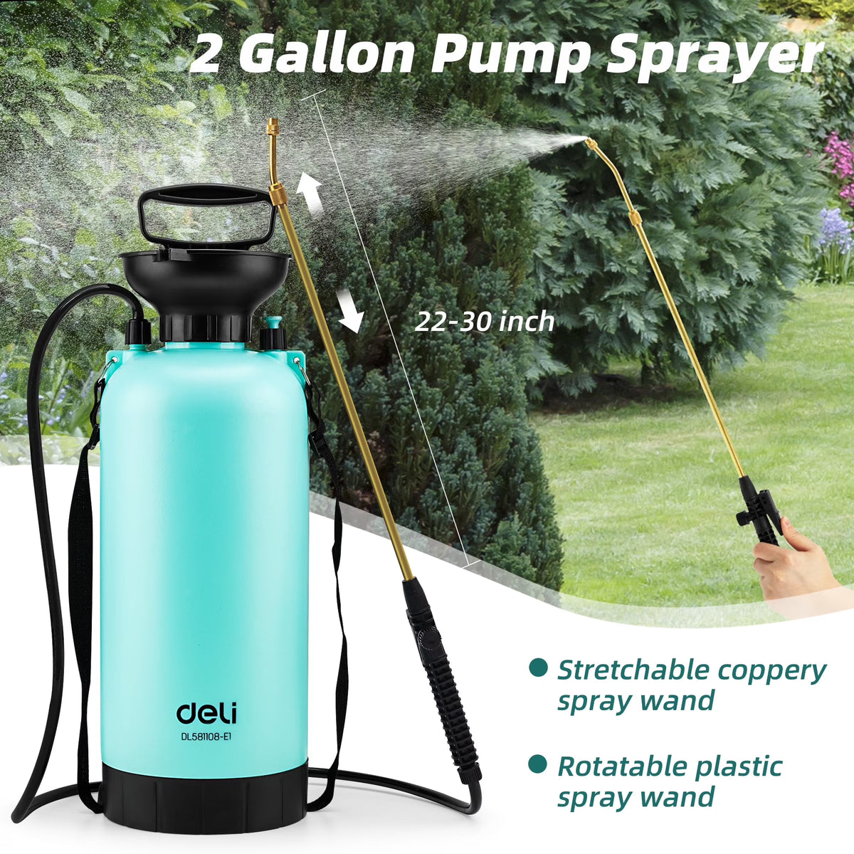 Deli 2-Gallon Pump Lawn & Garden Sprayer with Adjustable Nozzle, Pressure Relief Valve