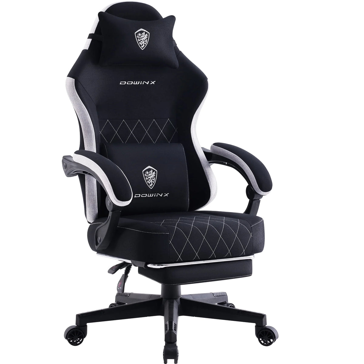 Dowinx Fabric Gaming Chair with Pocket Spring Cushion High Back Ergonomic Office Chair, Adjustable Footrest & Lumbar Support, 300lbs Capacity, Black