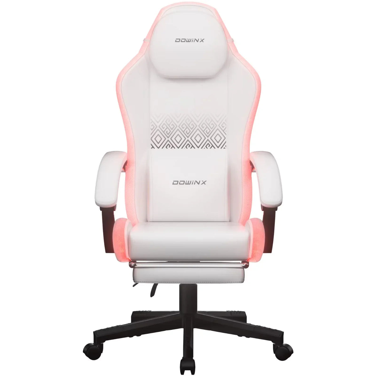 Dowinx RGB LED Gaming Chair with Massage Lumbar Support Footrest Ergonomic PU Leather Video Game Chair for Adults, White