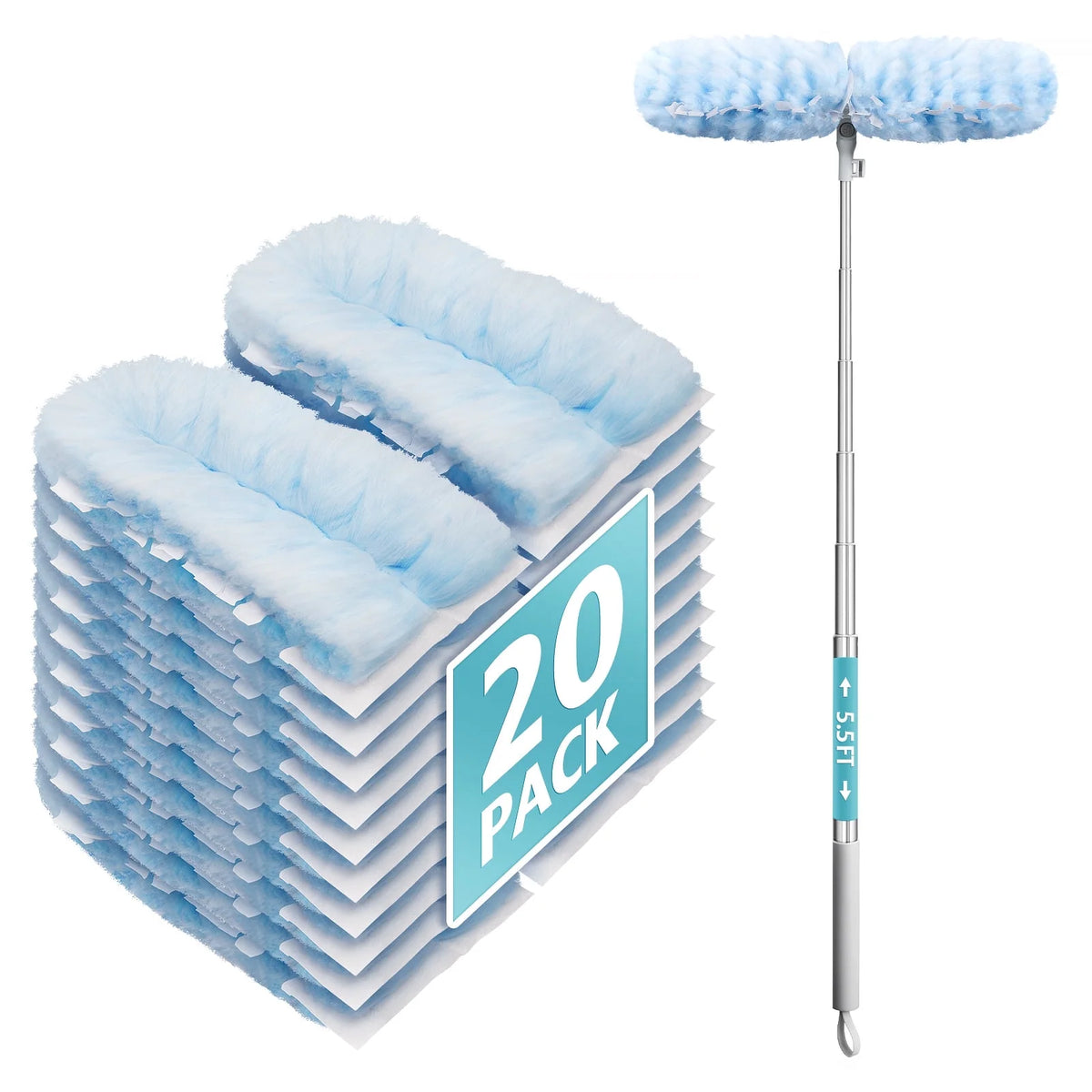 Duster Refills 360 for Swiffer 20 pcs 5.5FT Extension Handle Featuring 5x Powerful Dust Removal Disposable Feather Duster Multi Surface Refills Super Efficient Duster Kit Compatible with Swiffer D