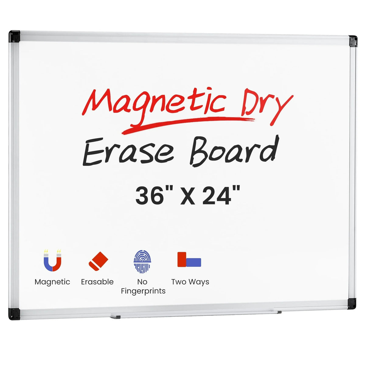 EDX Magnetic Dry Erase Board, 36 X 24 Inches, Two Mounting 0ptions, Horizontal or Vertical,With Left and Right Removable Pen Tray, Silver Aluminium Frame, White