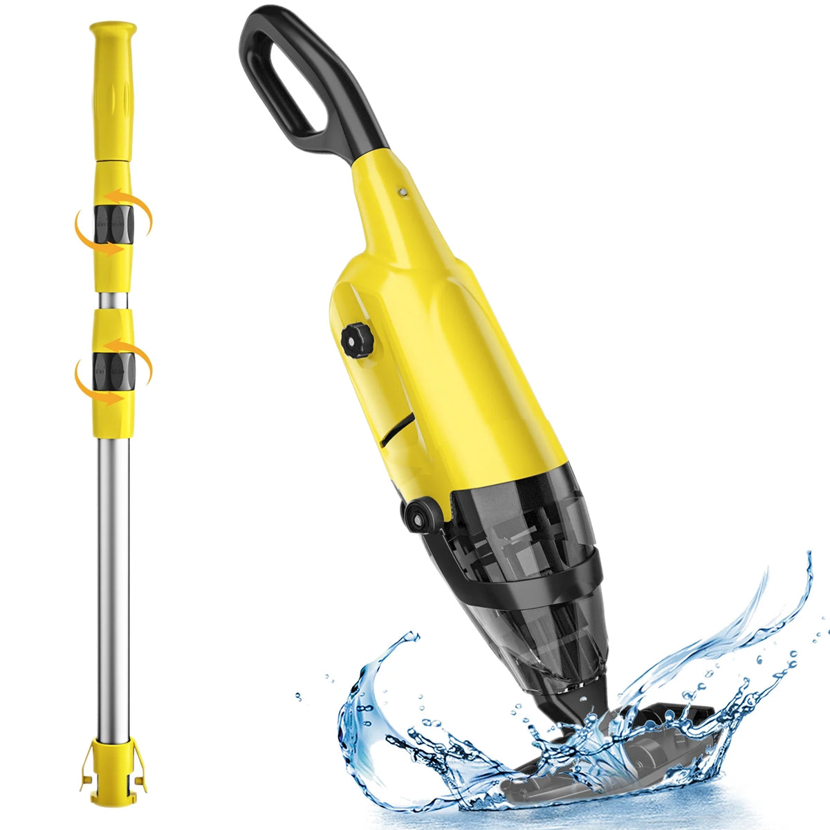Efurden Cordless Pool Vacuum, Handheld Pool Vacuum with Running Time up to 60-Minutes for Above Ground Pools, Spas and Hot Tubs, Yellow