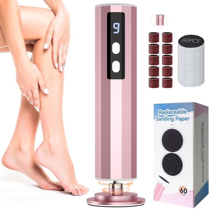 Electric Foot File Callus Remover for Feet,9 Adjustable Speed Foot Scrubber with 40 Pcs Sandpaper Discs,Professional Pedicure Tool for Dead Skin and Calluses Pink