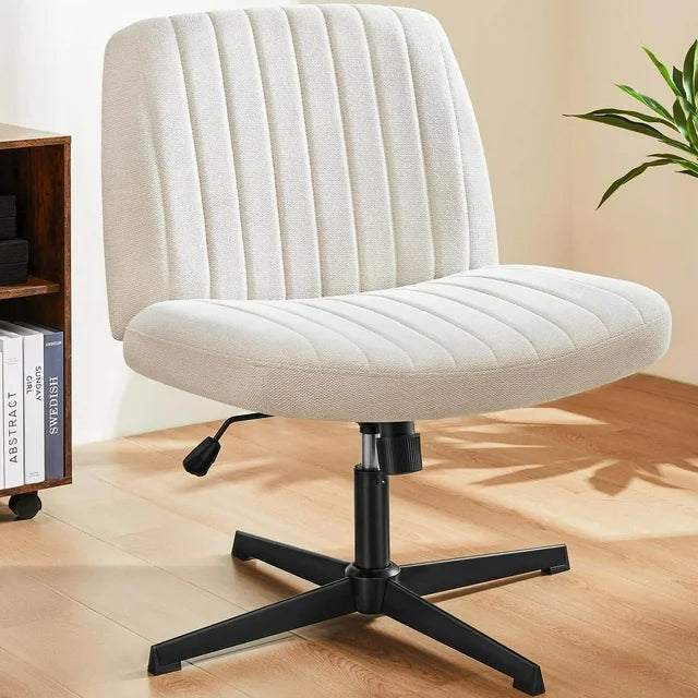 EverPick Chair Armless Criss Cross Legged Chair No Wheels, soft and comfortable Home Office Desk Chairs, Adjustable Swivel Padded Fabric Vanity Task Computer Chair - Beige
