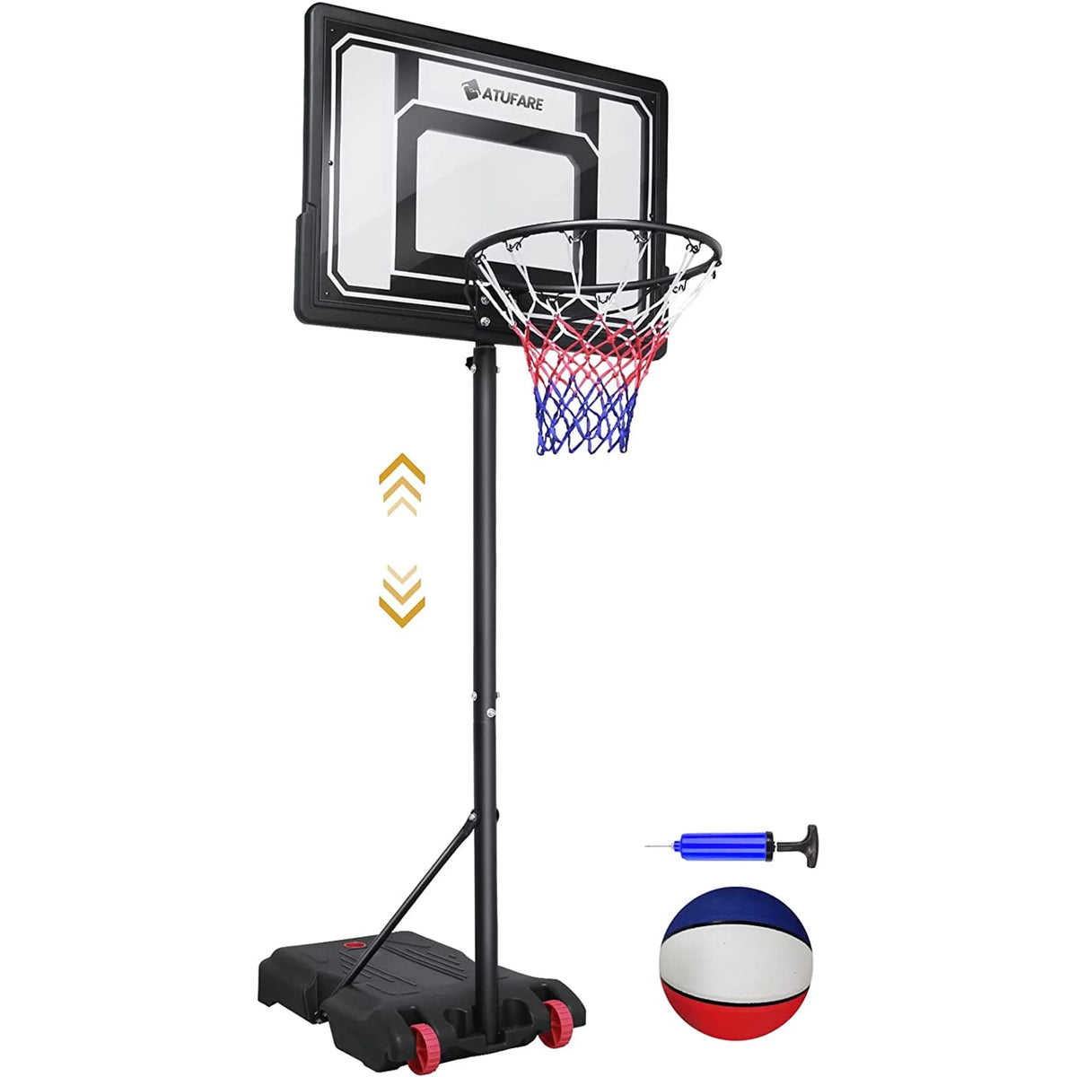 Everest Basketball Hoop Outdoor for Teens Kids, Portable Basketball Goal System Indoor, 5.5 - 7FT Height Adjustable, 33.5" Backboard & 15" Rim 108