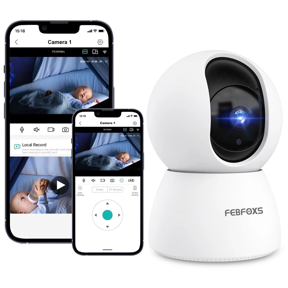FEBFOXS 2K Baby Monitor Indoor Security Camera for Home Security