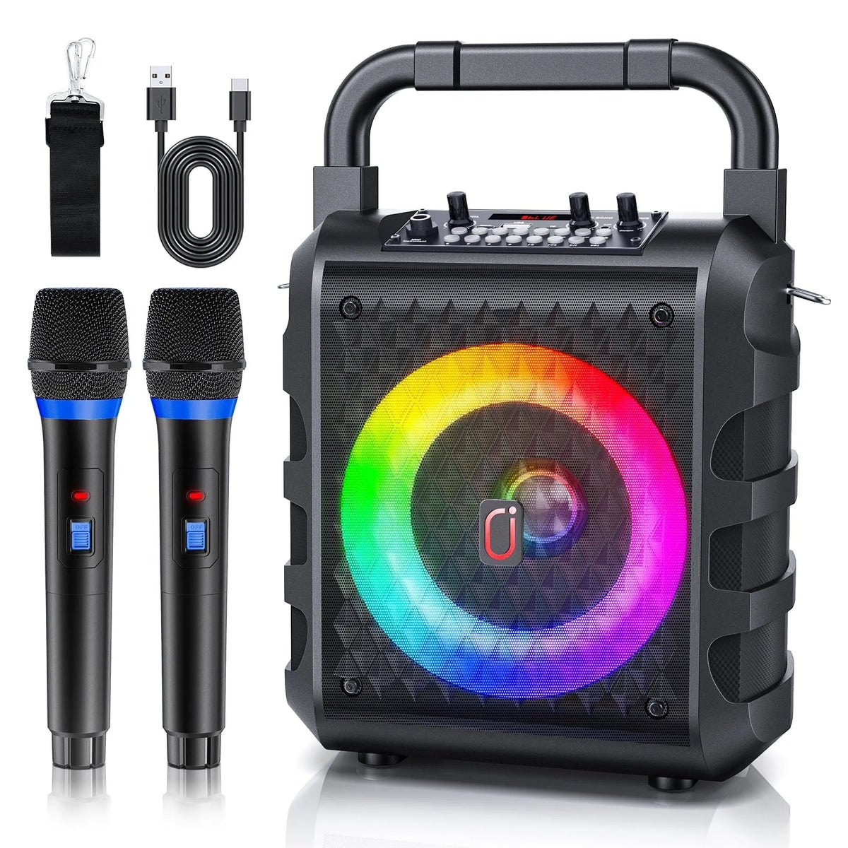 FanFun Karaoke Machine for Adult Kids, Bluethooth Karaoke Speaker with Microphone, Portable Party Speaker with Colorful DJ Light, Deep Bass Karaoke System, Supports USB/ TF card/ AUX-in