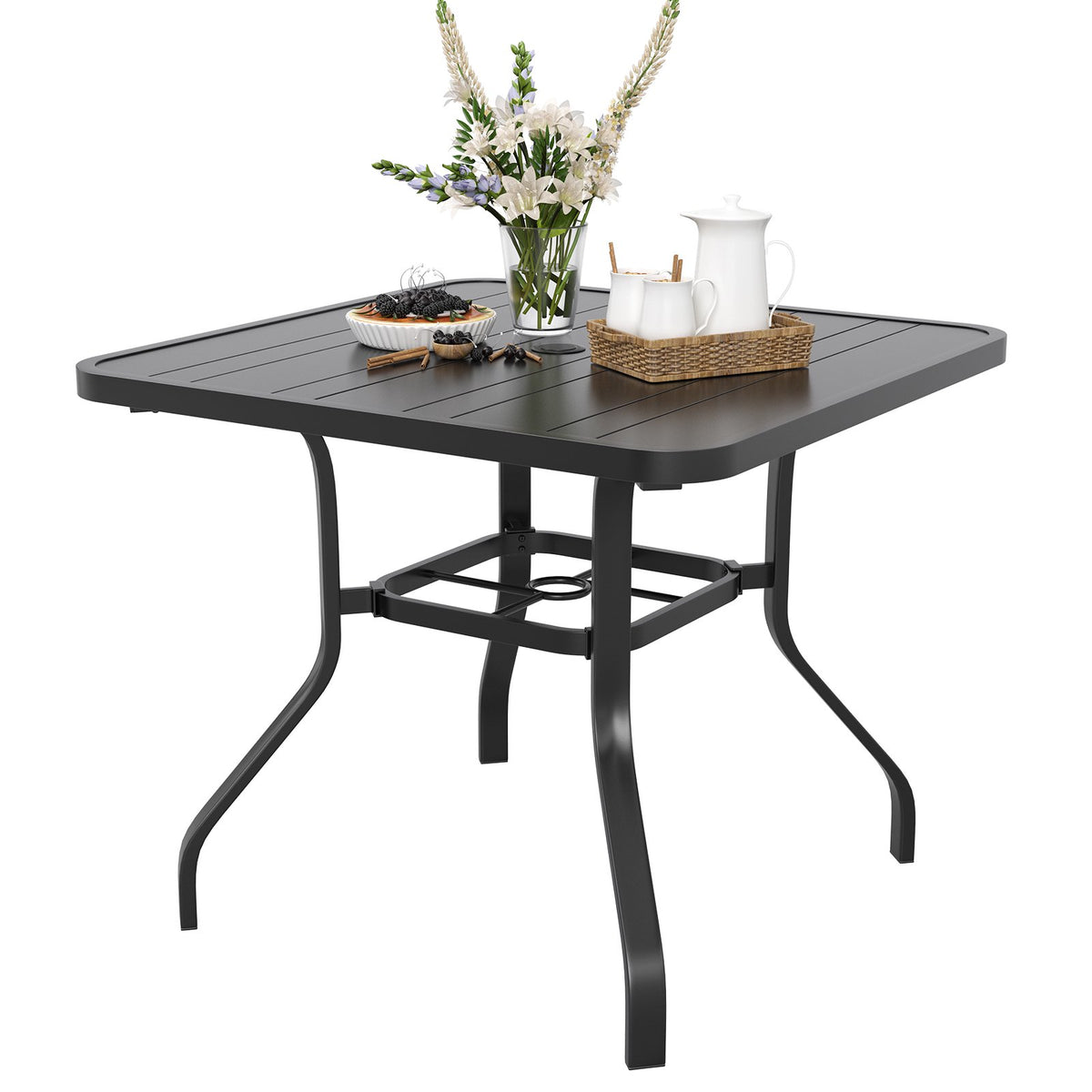 Farini Patio Dining Table 35"x35", Square Outdoor Dining Table with 1.57" Umbrella Hole for Patio Graden Backyard and Poolside