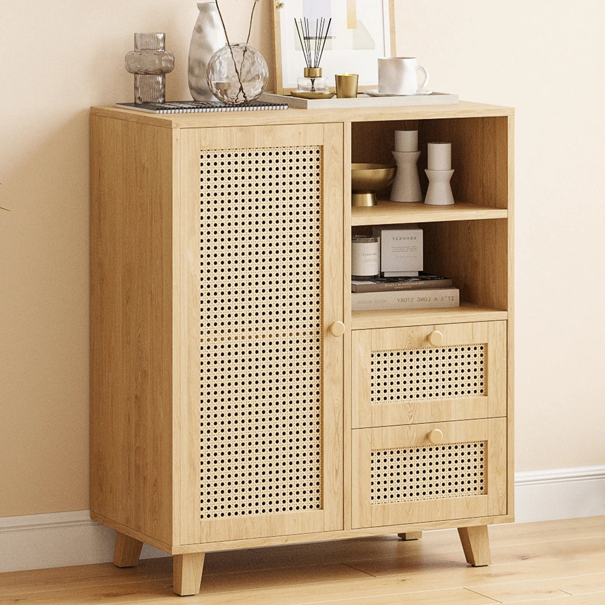 Farini Sideboard Buffet Cabinet, Accent Cabinet with Drawers and Adjustable Shelf for Kitchen, Living Room, Entryway, Nature