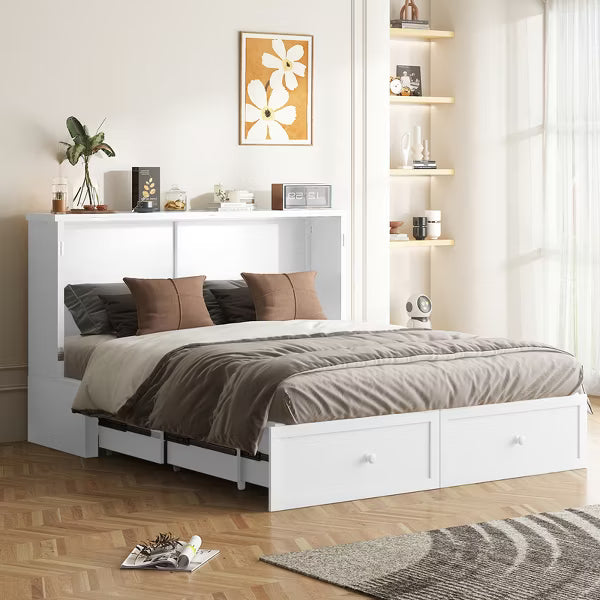 Mjkone Modern Queen Size Murphy Bed with USB ports,2 Drawers,with 4.72''Mattress