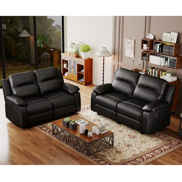 KERDOM 2-Seater Manual Recliner Loveseat, PU Leather Reclining Sofa, Double Reclining Couch for Living Room,Black