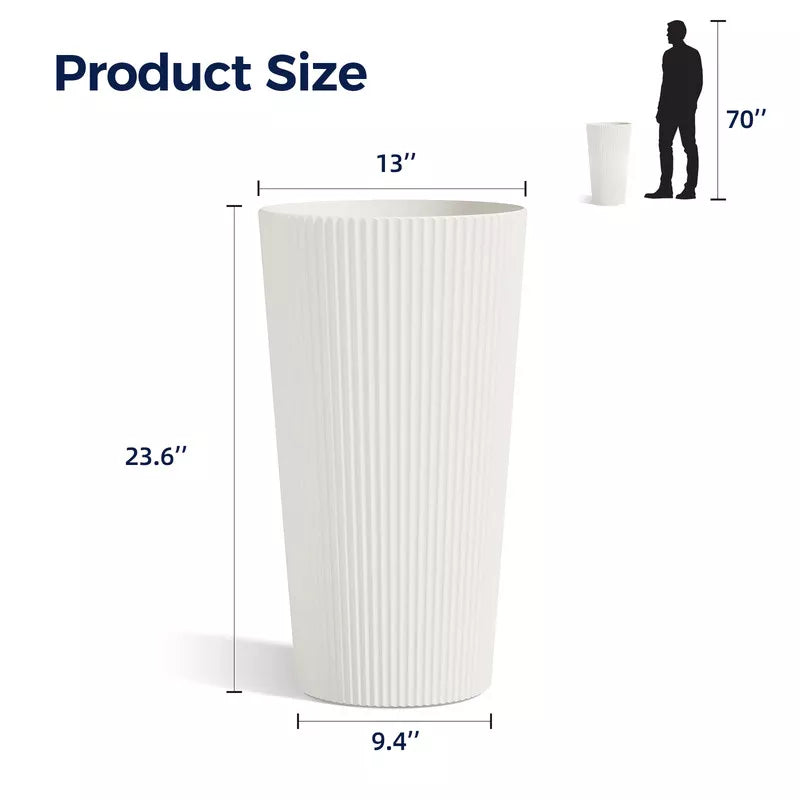 Maggift Planters Tall Planters, 2PCS Indoor Planter Pot Outdoor, Large Flower Pot Cone Striped Plastic Flower Pot , White 13"*13"*23.6"