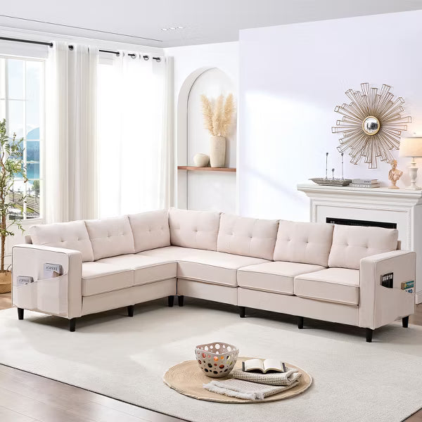 Mjkone 108"Snowflake Velvet Oversized Modular Sectional Sofa, L-Shaped Sectional Sofas with Side Pocket, Large 6 Seater Corner Sofa