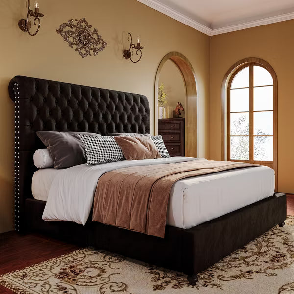 AMERLIFE Upholstered Platform Bed with 52.8'' Tall Sleigh Headboard