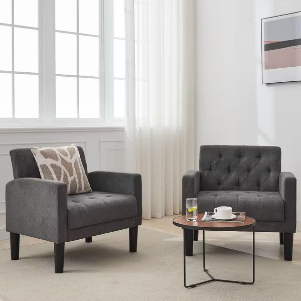 TYBOATLE Tufted Black Leather Accent Chair, Mid-Century Armchair for Office, Living Room, Bedroom