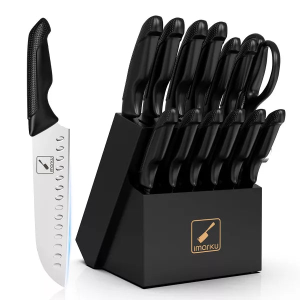 imarku Knife Set with Block, Built-in Sharpener, Stainless Steel Kitchen Knife Set with Non-Slip Ergonomic Handle, Dishwasher Safe, Best Gifts,14 PCS