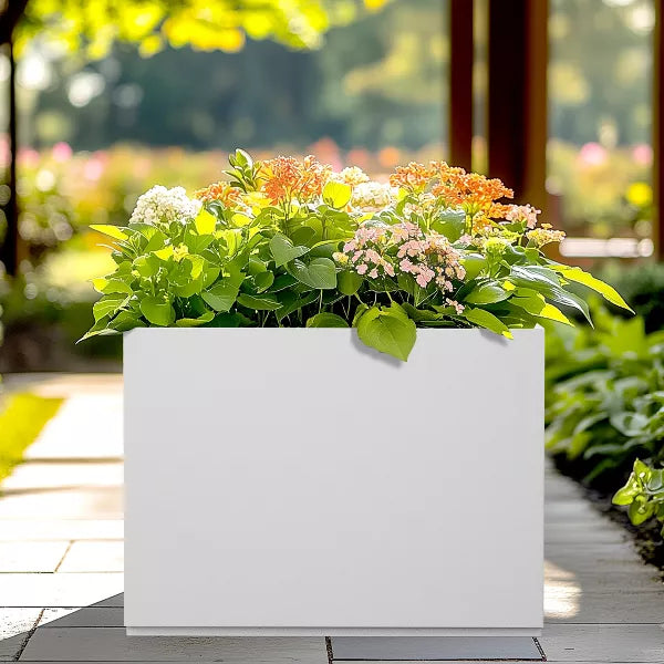TOAOTBNBO Metal Planters with Drainage Holes, Tall Planter with Removable Shelf, Outdoor Planter Pots for Garden and Porch, White