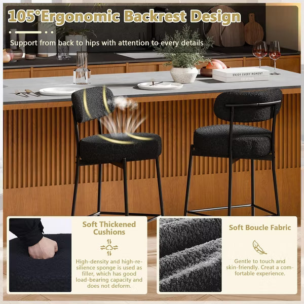 DYHOME Bar Stools Set of 2, 24 Inches Counter Height Kitchen Bar Stools with Back, Modern Metal Tall Bar Stools for Kitchen Island
