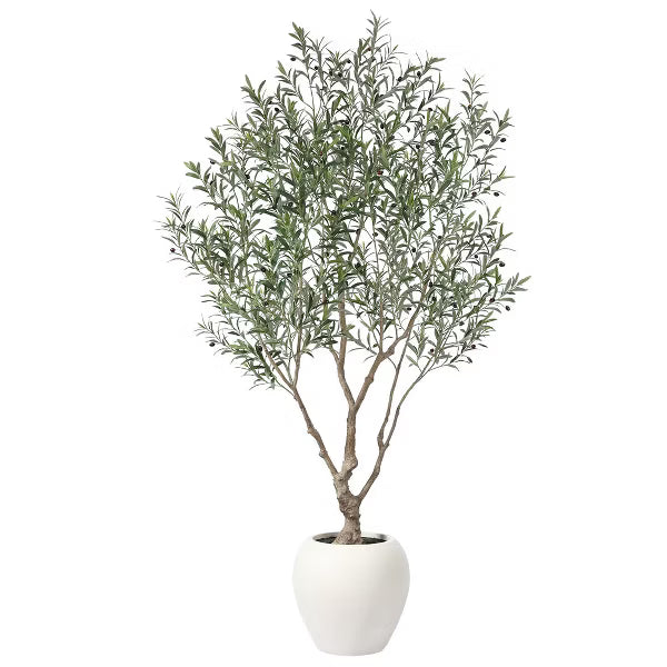 DR.Planzen 8ft Artificial Olive Tree with 18in White Planter, Tall Faux Olive Trees with Relastic Frutis for indoor outdoor Home Decor