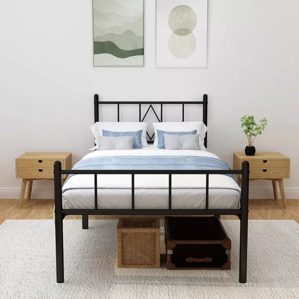 79.5"L x 37.5"W x 36"H Metal Platform Twin Bed Frame with Iron Art Headboard & Footboard Underbed Storage No Box Spring Needed 450lbs Capacity