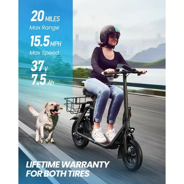 Mastgoal 450W Electric Scooter with Seat for Adults, 12 inch Commuter Electric Scooter with Basket, 280Wh Battery & 21 Mileage