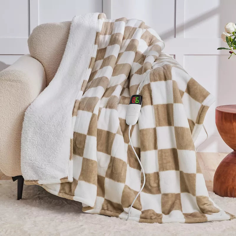 Heated Blanket Electric Throw, Heating Queen with 10 Heats Levels/8 Hours Auto Off, Plaid Flannel Blanket Winter Warmer for Adults