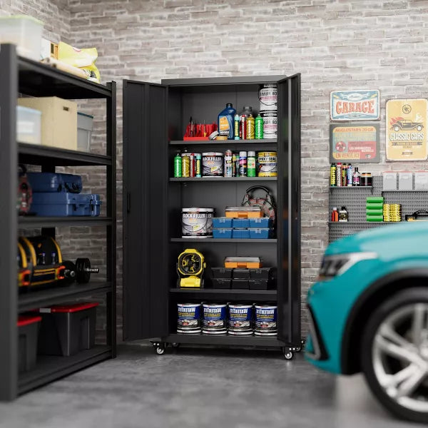 SUXXAN 73''H Garage Storage Cabinet With Wheels,steel Cabinets With 2 Doors And 4 Adjustable Shelves For Home Office, Assembly Required