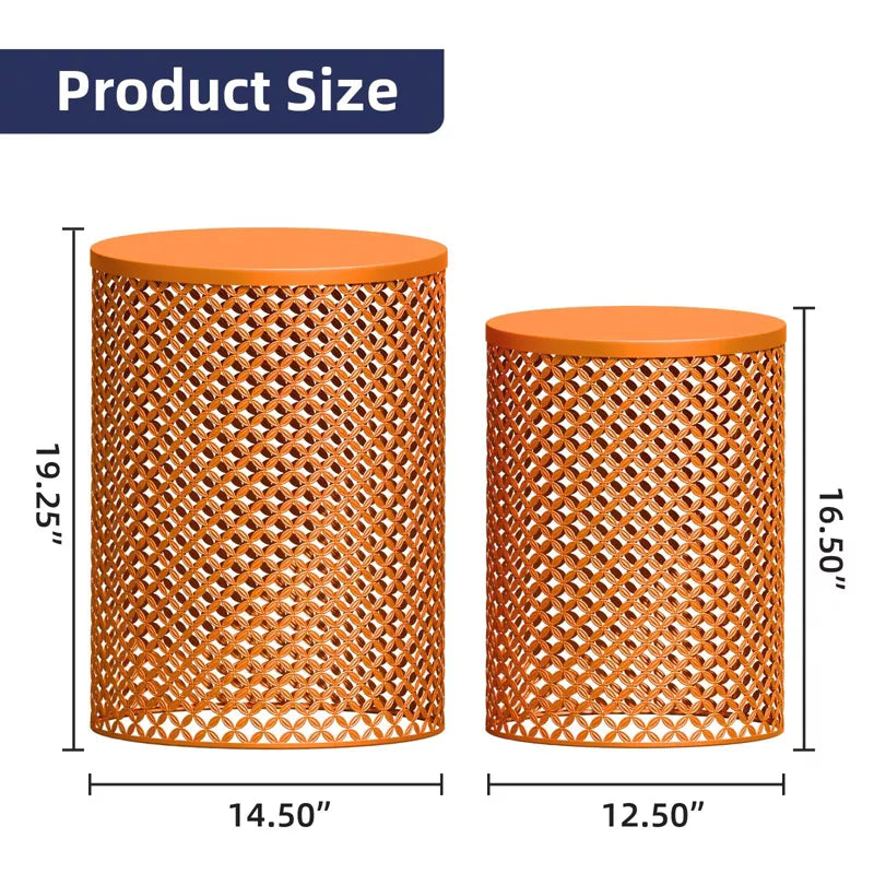 Maggift Patio End Tables, 2PCS Modern Cutout Patio Accent Table, Iron Side Table Weather Resistant, Iron Frame Patio Furniture, Orange 14.5"