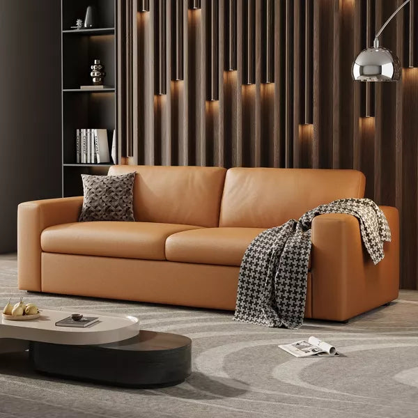 ATJafurn 82.7 Inch Orange Leather Sectional Sofa Couch, Mid-Century Modern Upholstered Loveseat Sofa with Square Arm for Living Room and Small Space