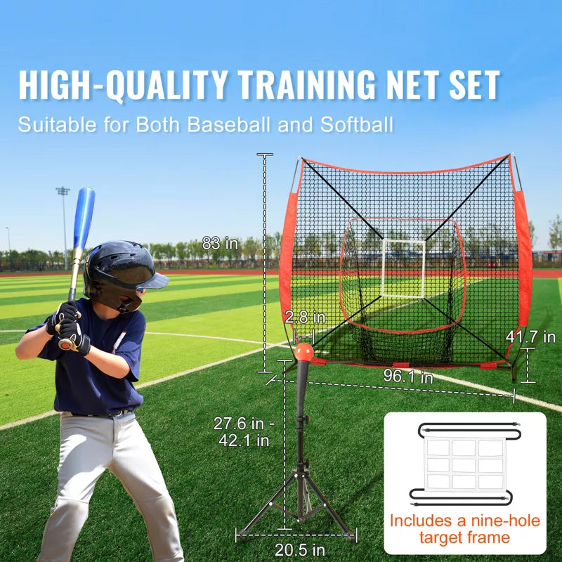 VEVOR 7x7 ft Baseball Softball Practice Net, Portable Baseball Training Net for Hitting Batting Catching Pitching, Backstop Baseball Equipment