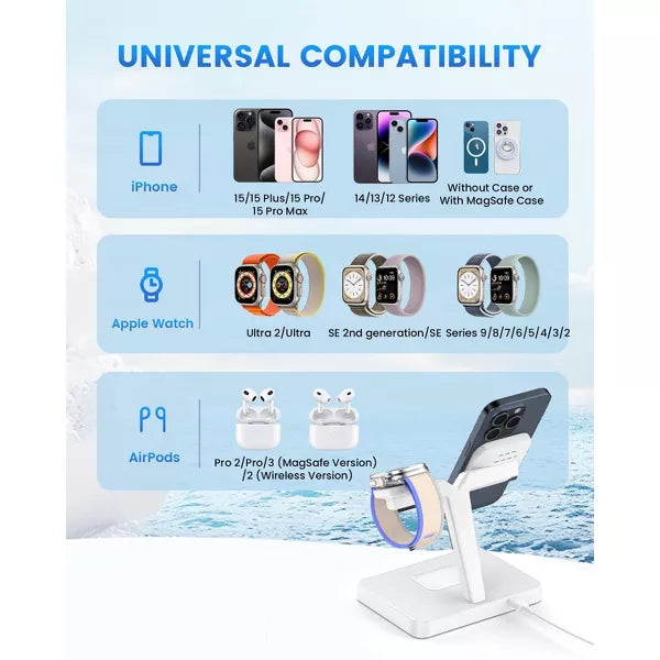 GreenEver 3 in 1 Magnetic Charging Stand Wireless Charger Station Foldable for iPhone 12-16 Pro Max Plus for Apple Watch 4-10 SE AirPods Pro 2/3/4