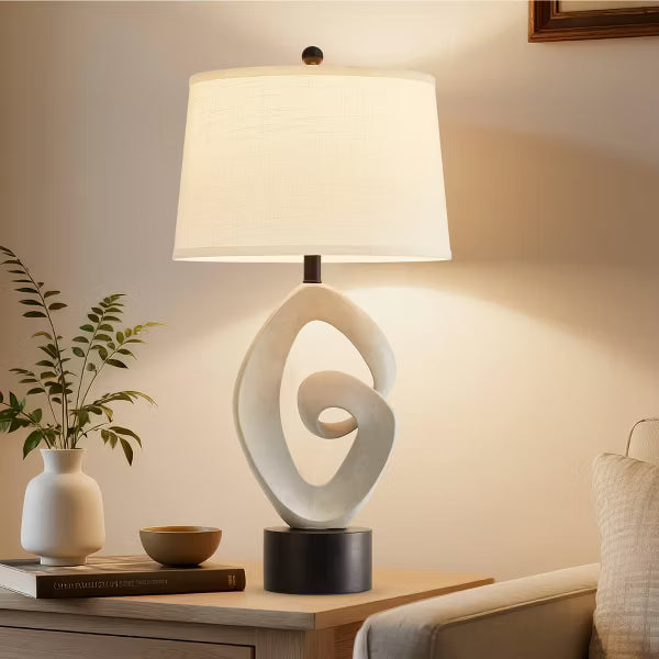 GTCLIGHTING Farmhouse Table Lamp,31.5" Bedside Lamps for Bedroom Living Room,Resin Nightstand Lamp with Linen Shade&Rotary Switch