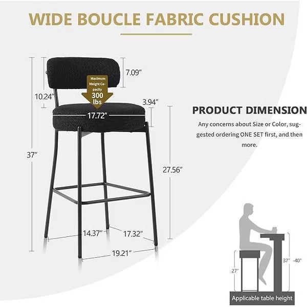 DYHOME Bar Stools Set of 3, 27 Inches Counter Height Kitchen Bar Stools with Back, Modern Metal Tall Bar Stools for Kitchen Island