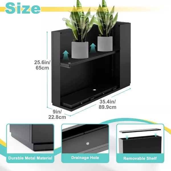 TOAOTBNBO Metal Rectangular Planter with Drainage Holes, Modern Planter with Removable Shelf, Tall Planter for Garden and Porch, Black
