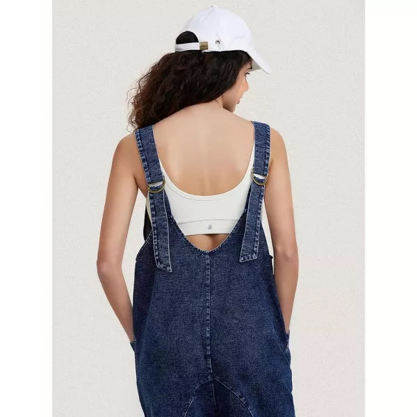 EXLURA Womens High Roller Denim Bib Jumpsuits Casual Loose Overalls Baggy Jeans Romper with Pockets Outfits