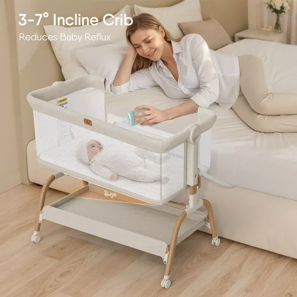 BabyBond Baby Bassinet 3 in 1 Bedside Sleeper with Soft Mattress and Sheet, 6 Height Adjustable baby sleeper,Bedside Crib for Infants