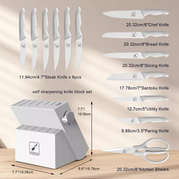 imarku Knife Set with Block, Built-in Sharpener, Stainless Steel Kitchen Knife Set with Non-Slip Ergonomic Handle, Dishwasher Safe, Best Gifts,14 PCS