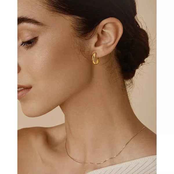 Molenia Huggie Hoop Earrings for Women, 14K Gold Plated Sterling Silver Small Chunky Earrings Fine Jewelry Anniversary Birthday Gifts for Her Women