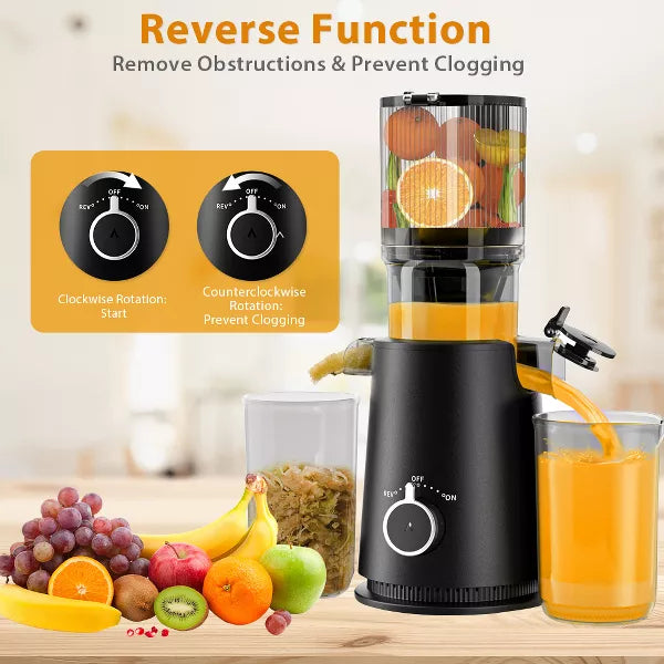 Aeitto Cold Press Juicer - 4.35 Wide Mouth for Whole Fruits, 99.6% Yield Slow Masticating Technology(Black)