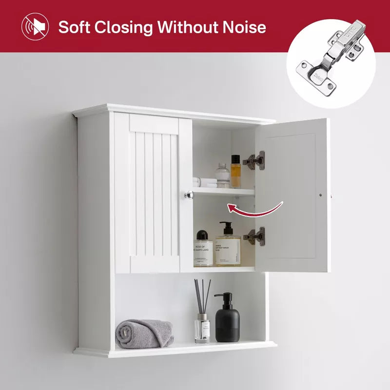 VANIRROR White Bathroom Wall Cabinet with Towel Bar, Wooden Medicine Cabinet ,Over Toilet Storage Cabinet for Bathroom, Kitchen, Laundry
