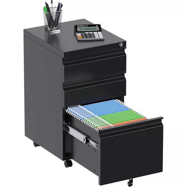 SUXXAN Metal Rolling File Cabinet with 3 Drawers, Under Desk Mobile Filing Storage Cabinet with Lock,Required Assembly