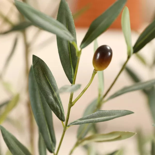 DR.Planzen 5-7FT Artificial Olive Tree with Round White Planter, Pre Potted Fake Plant for Home Decor