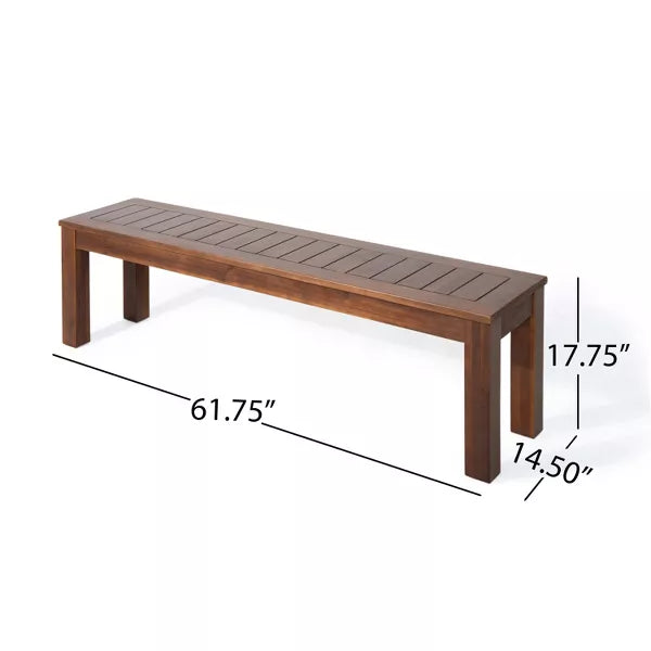 Wooakway Rustic 62" L Weather-resistant Acacia Wood Patio Bench with Classic Slat Panel Solid Hardwood Frame for Garden Sunroom Poolside Set of 2