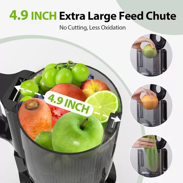 Slow Juicer Machines, Cold Press Juicer 4.9" Extra Large Feed Chute for Whole Fruits and Vegetables & Easy Clean