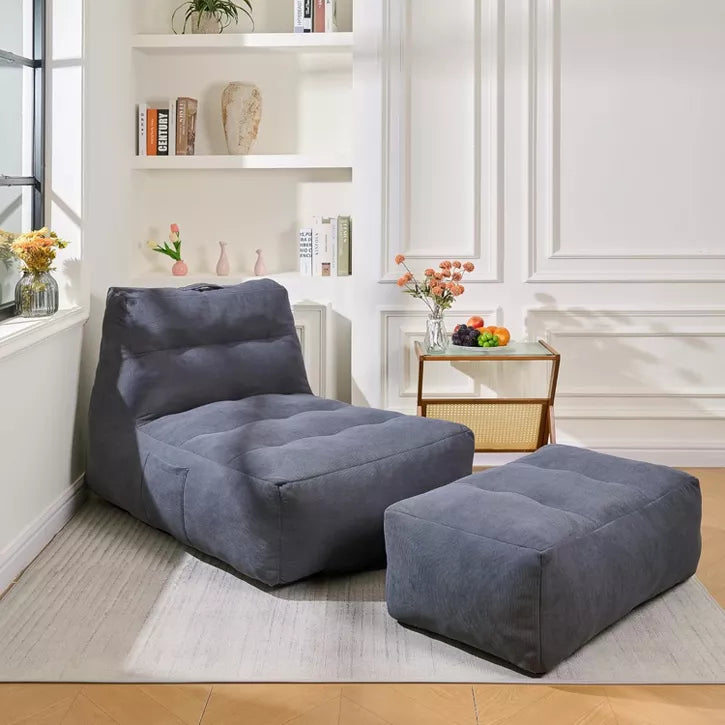 Hooseng Giant Bean Bag Chair with Ottoman, Lounge Beanbag Lounger with Pillow for Adults, Oversized Beanbag Lazy Floor Sofa for Living Room, Bedroom