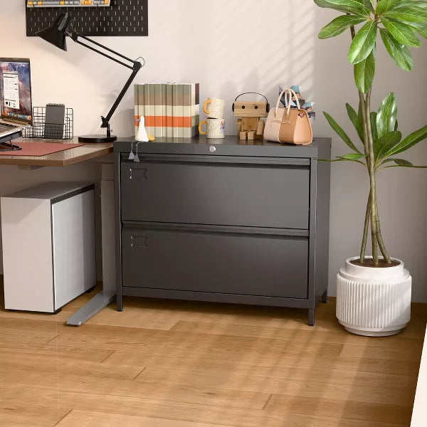 SUXXAN 2 Drawer Metal File Cabinet, with Standing Feet and Card Slot, 29.53" H X 34.5" L X 15.75" W, Assembly Required