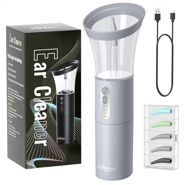 Morfone Electric Ear Cleaning Kit Effective Safe Ear Cleaner Irrigation Flushing System 4 Pressure Modes for Ear Wax Buildup(Gray)